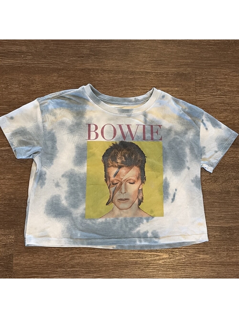 David Bowie Aladdin Sane Crop Top T-Shirt Women’s Small Blue Tie Dye Licensed